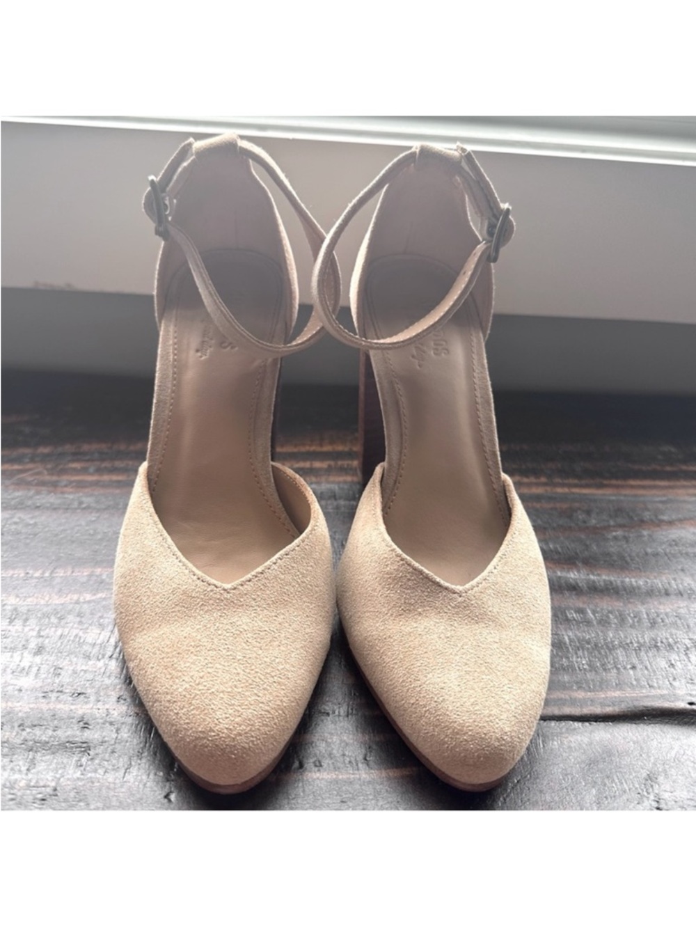 Soludos Collette Beige / Tan Suede Ankle-Strap Pumps